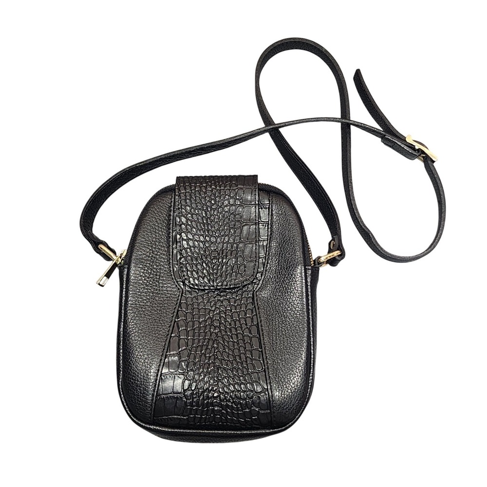 Isadora Black Leather Crossbody Bag Made in‎ Italy Croc Embossed Bag